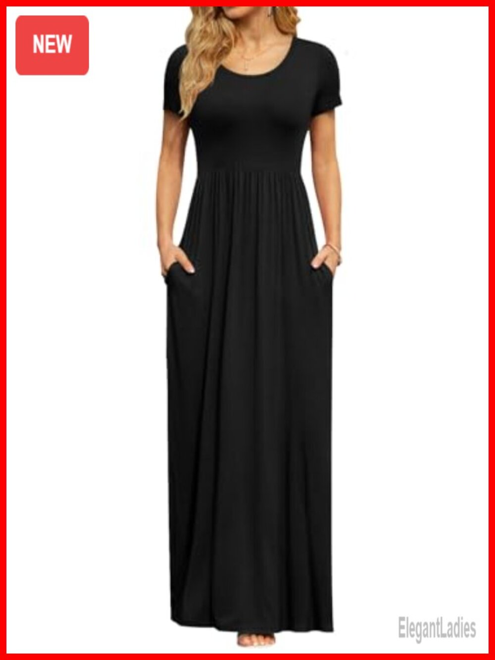 Women's Maxi Dress Short Sleeve Empire Waist Pockets Flowy Casual